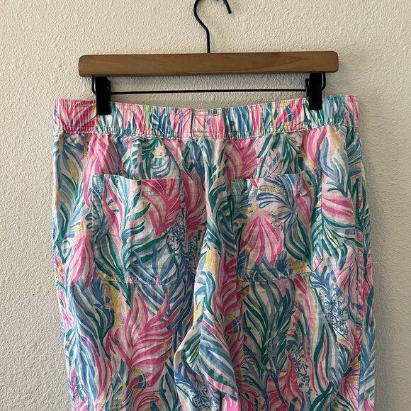 Lilly Pulitzer Linen Pants Size Large Taron Pants Sea Turtle Soiree Colorful - Picture 8 of 16
